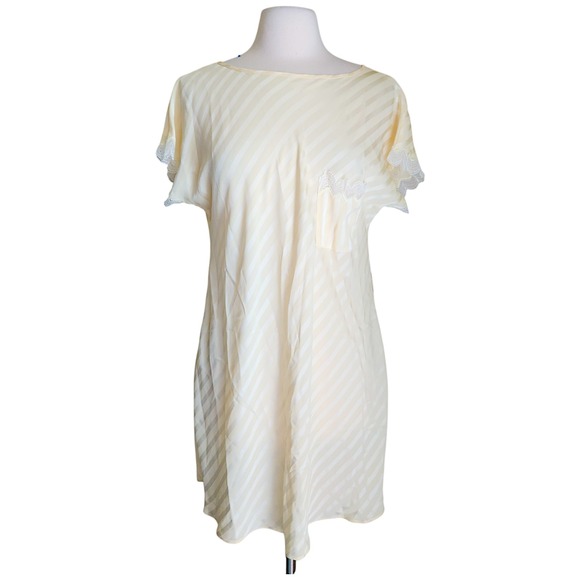 JOSIE NATORI Slip Nightgown Dress Chemise Fairy Y2K Sz M‎ Blush Yellow Lace Trim - Picture 1 of 11
